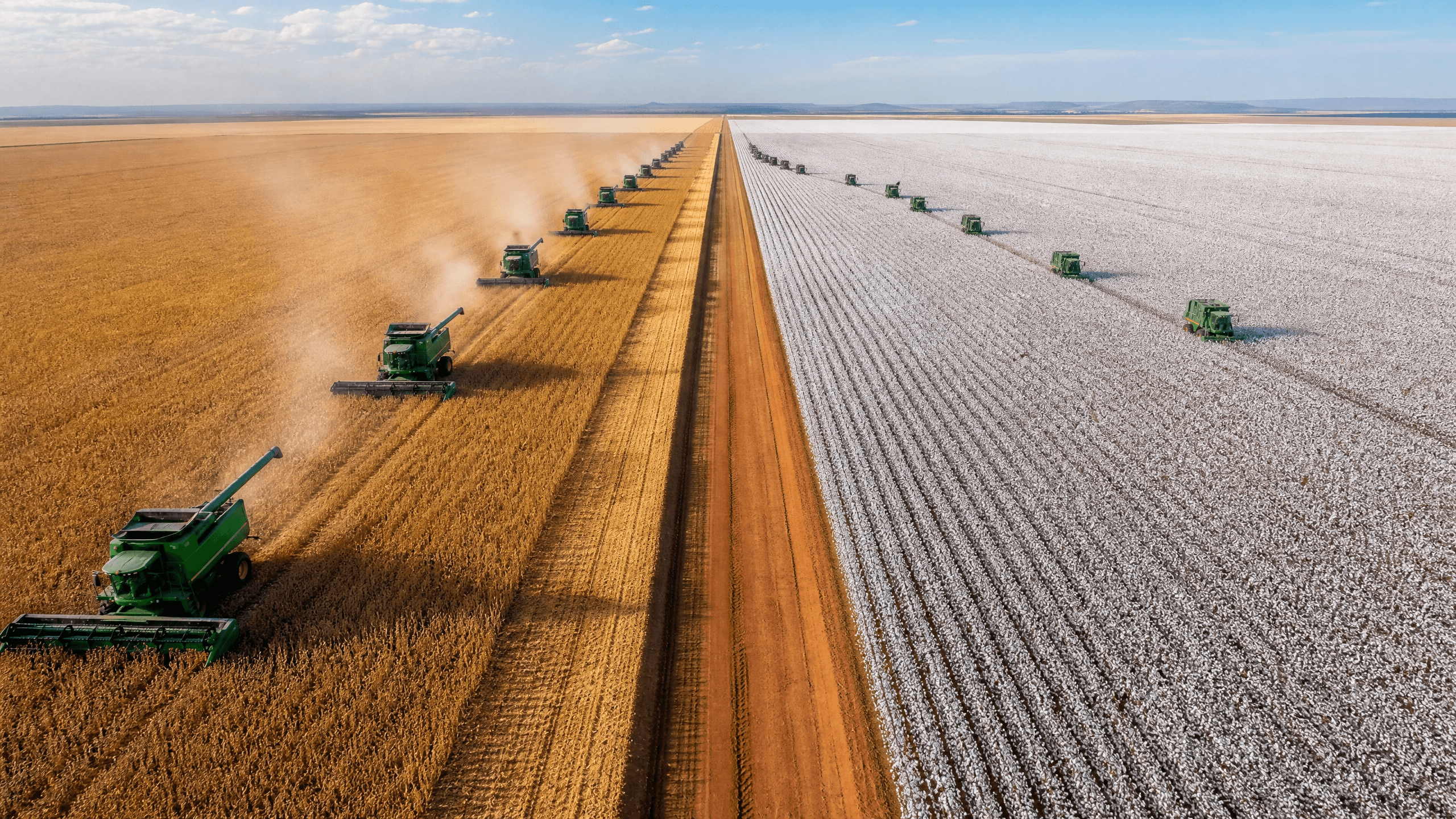 Vista aérea de fazenda de soja em larga escala no Brasil